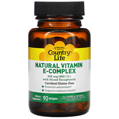 

Country Life Natural Vitamin E-Complex with Mixed Tocopherols 268 mg (400 IU) 90 Softgels