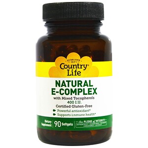 Country Life, Комплекс натуральных витаминов группы E, 400 МЕ, 90 гелевых капсул