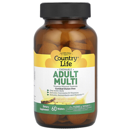Country Life Chewable Adult Multi, Pineapple-Orange, 60 Wafers
