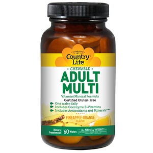 Country Life, Adult Multi, жевательные мультивитамины для взрослых, со вкусом ананаса и апельсина, 60 пастилок