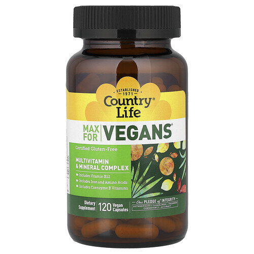Country Life, Max für Veganer®, Multivitamin- & Mineralkomplex, 120 vegane Kapseln