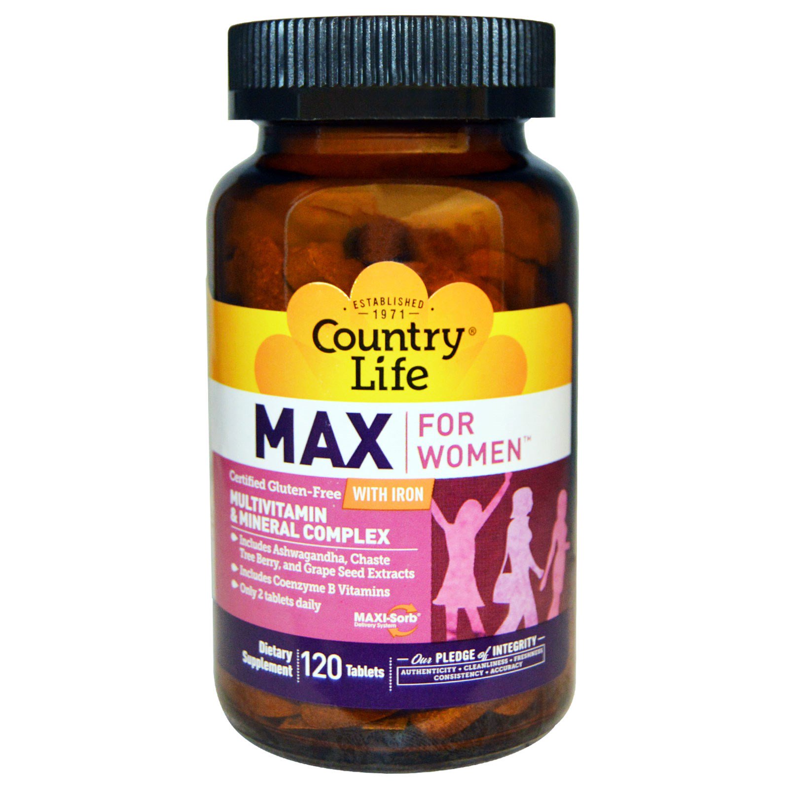 Country Life, Max, для женщин, мультивитаминный и минеральный комплекс, с железом, 120 таблеток