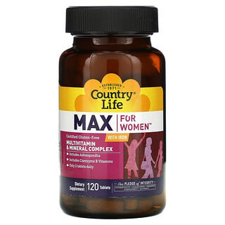 Country Life, Max for Men, комплекс мультивитаминов и микроэлементов с железом для мужчин, 120 таблеток