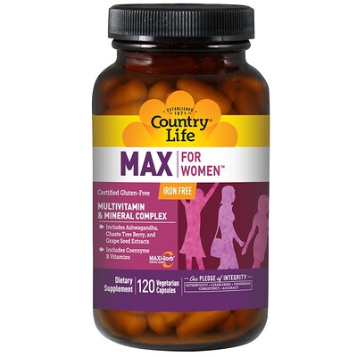 

Max for Women, Multivitamin & Mineral Complex, Iron Free, 120 Veggie Caps