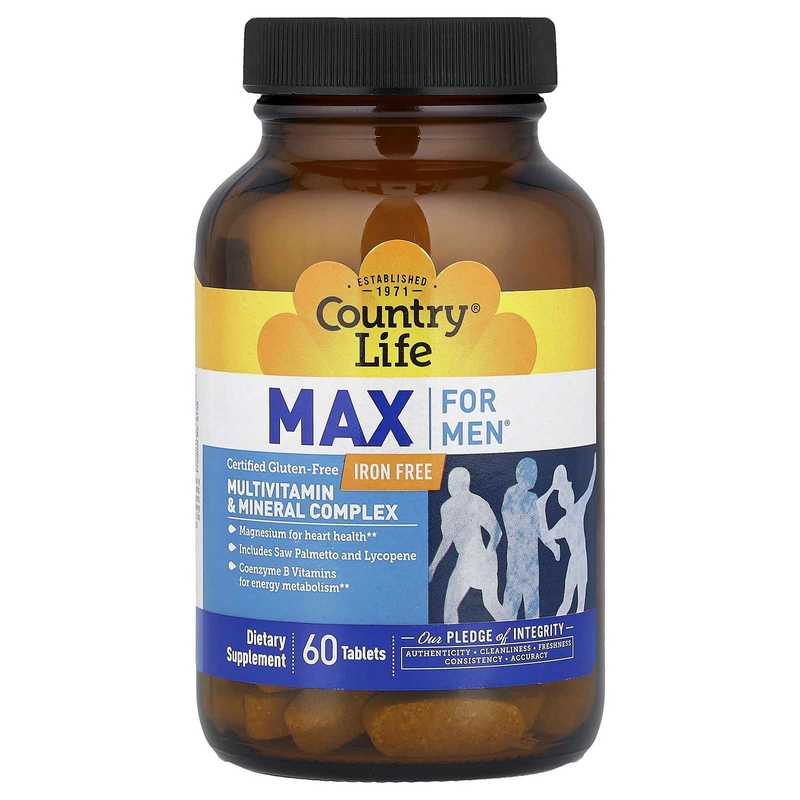 Country Life (컨트리라이프), Max for Men®, 종합비타민 및 미네랄 복합체, 철분 무함유, 60정