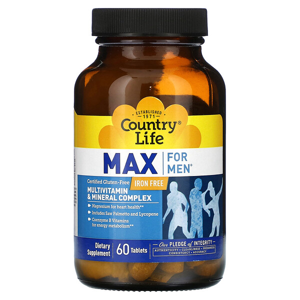 Country Life, Max for Men, Multivitamin & Mineral Complex, Iron Free