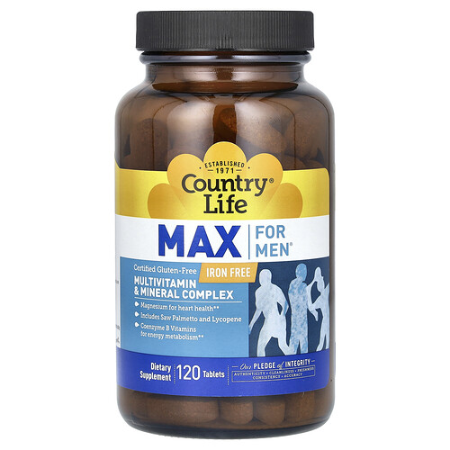 Country Life Max For Men, Multivitamin & Mineral Complex, Iron-Free, 120 Tablets