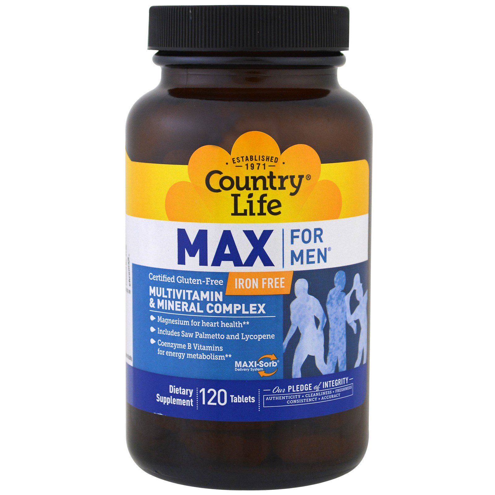 Country Life, Max for Men, мультивитаминный и минеральный комплекс для мужчин, не содержит железа, 120 таблеток