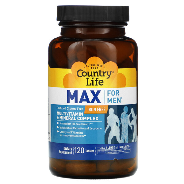 Country Life, Max fⁿr MΣnner, Multivitamin & Mineral-Komplex, ohne Eisen, 120 Tabletten