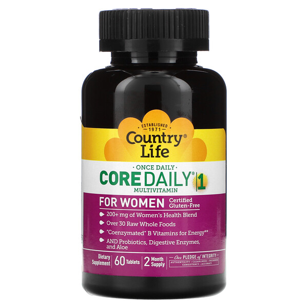 Country Life, Core Daily-1, мультивітаміни для жінок, 60 таблеток