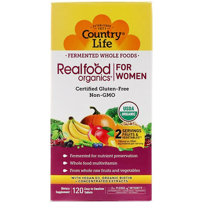 Country Life Realfood Organics, For Women, 120 Easy to Swallow Tablets