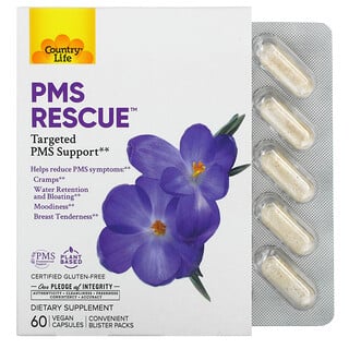 Country Life, PMS Rescue, Таргетированная поддержка при ПМС, 60 веганских капсул