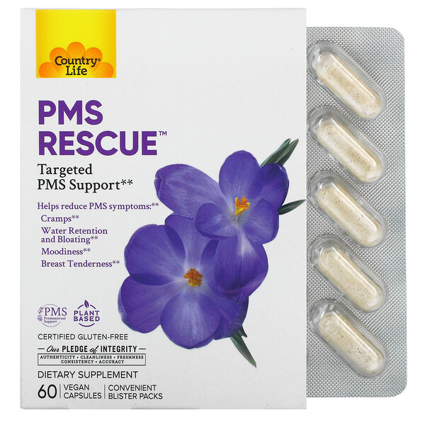 Country Life, PMS Rescue，針對 PMS 幫助，60 粒全素膠囊