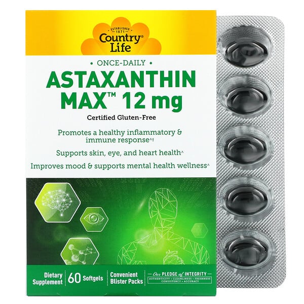Country Life, Astaxanthin Max, 12 mg, 60 Softgels