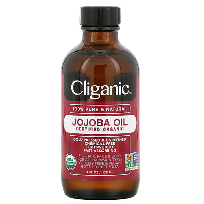 Cliganic 100% Pure Organic, Jojobo Oil, 4 fl oz (120 ml)