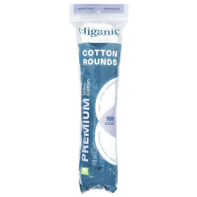 Cliganic, Premium 100% Cotton Rounds, 100 Count