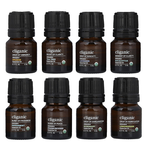 Cliganic The Iconics, Essential Oil Aromatherapy Set, 8 Piece Set, 0.17 fl oz (5 ml) Each
