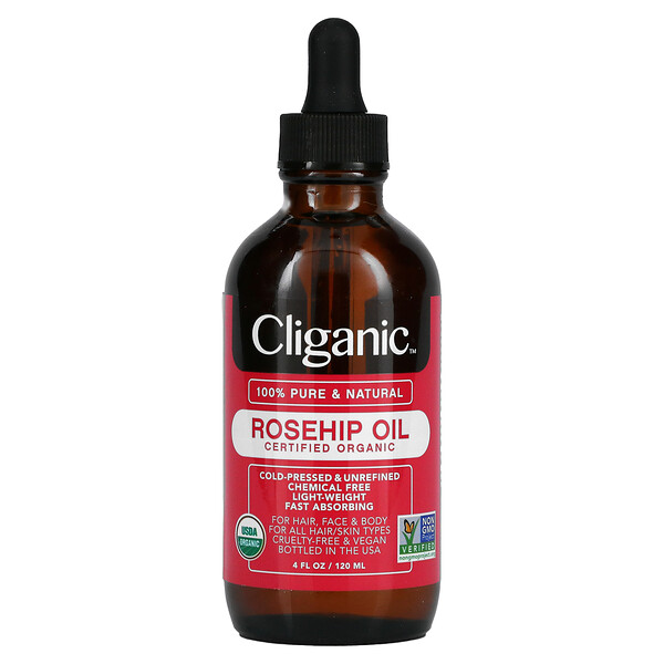 Cliganic‏, ‎100%‏ טהור וטבעי, שמן פקעות ורדים, 120 מ"ל (4 אונקיות)