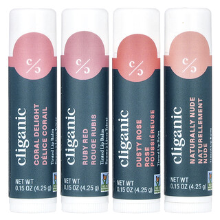 Cliganic, Színezett ajakápoló készlet, árnyalatnyi árnyalat, 4 csomag, 0,15 uncia (4,25 g) egyenként