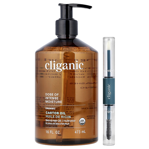 Cliganic Dose of Intense Moisture™, Organic Castor Oil Lash & Brow Set, 16 fl oz (473 ml)