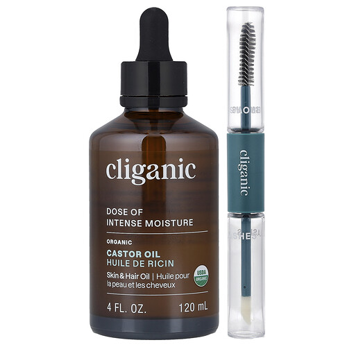 Cliganic Dose of Intense Moisture™, Organic Castor Oil, Lash & Brow Set, 4 fl oz (120 ml)