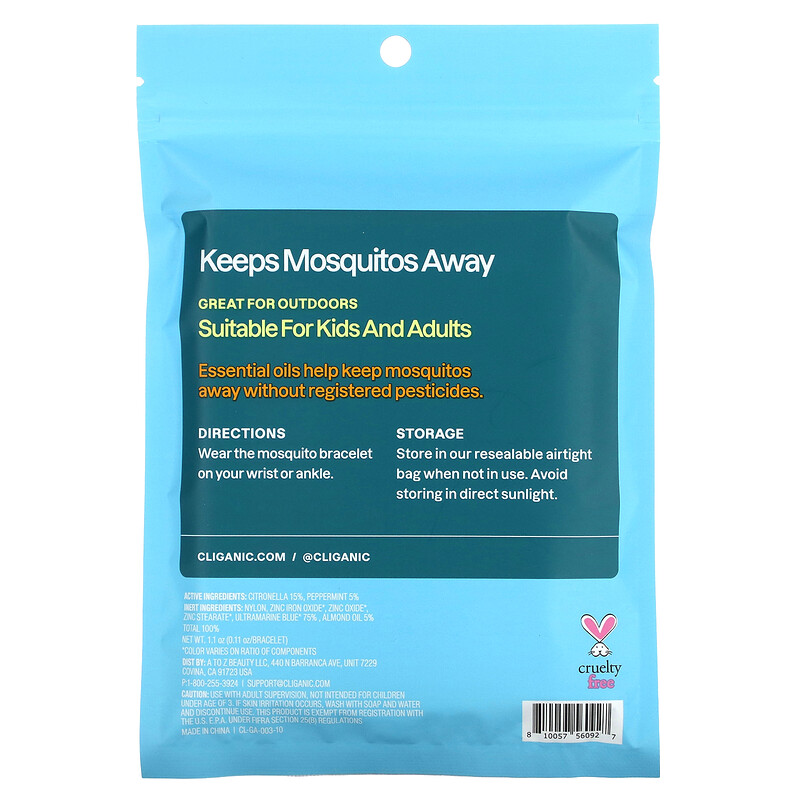 Cliganic, Mosquito Repellent Bracelet, Essential Oil Infused, One Size