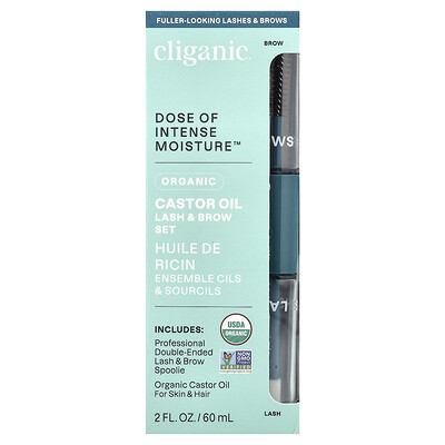 Cliganic, Dose of Intense Moisture™, Organic Castor Oil, Lash & Brow Set, 2 fl oz (60 ml)