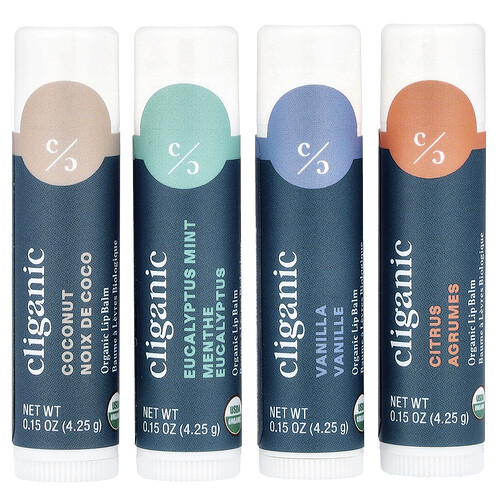 Cliganic Organic Lip Balm Set, Sweet Bliss, 4 Pack, 0.15 oz (4.25 g) Each