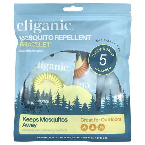 Cliganic Mosquito Repellent Bracelet, One Size Fits All, 5 Individually Wrapped Bracelets