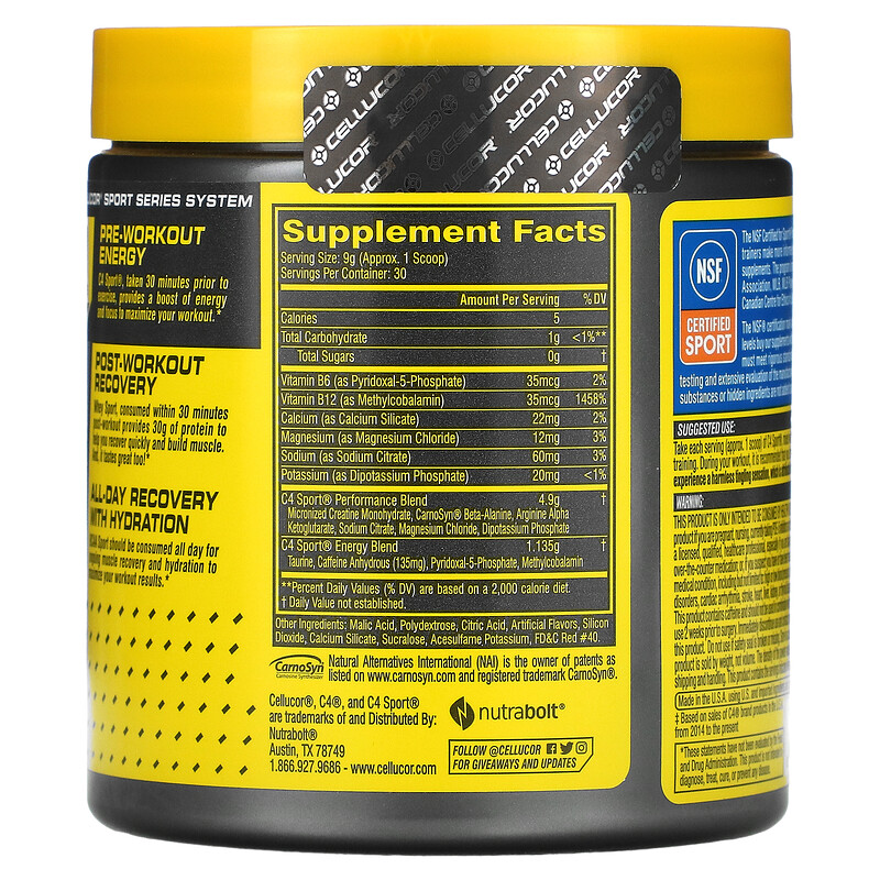 Cellucor, C4 Sport, PreWorkout, Watermelon, 9.5 oz (270 g