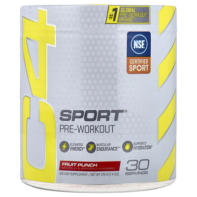 C4 / Cellucor, C4 Sport, Suplemento preentrenamiento, Ponche de frutas, 210 g (7,4 oz)