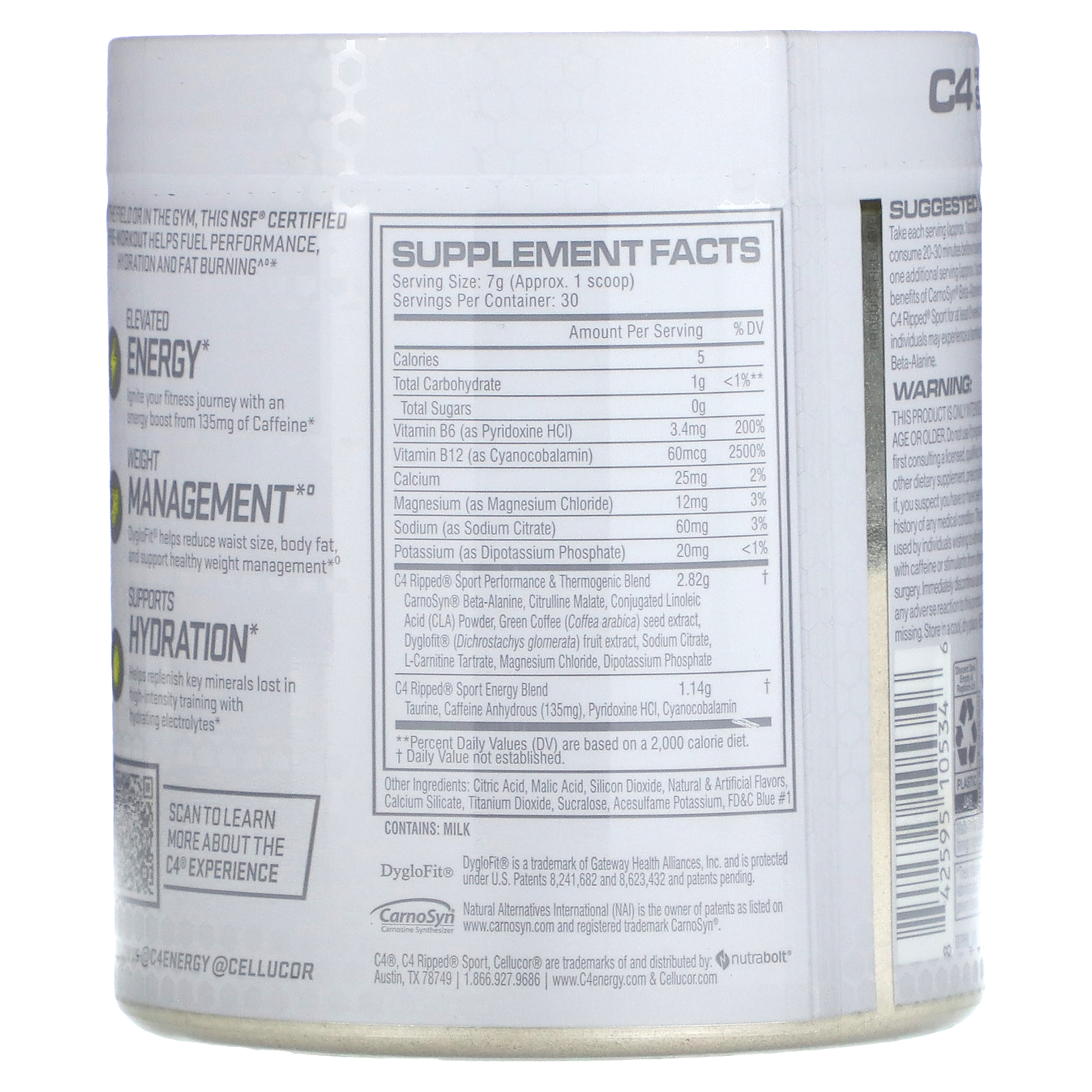 Cellucor, C4 Ripped Sport, PreWorkout, Arctic Snow Cone, 7.4 oz (210 g)