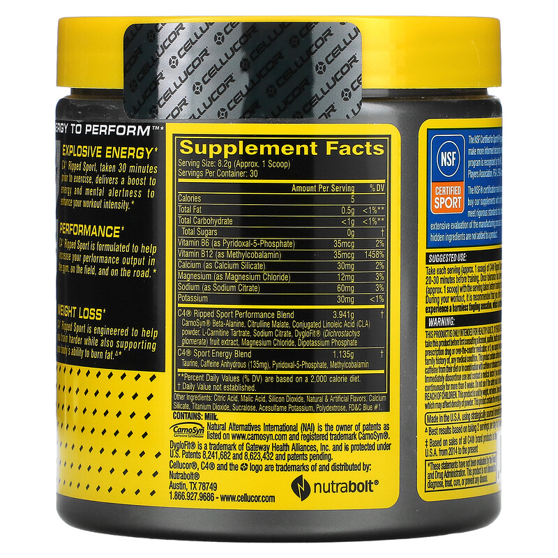 Cellucor, C4 Ripped Sport, PreWorkout, Arctic Snow Cone, 8.7 oz (246 g