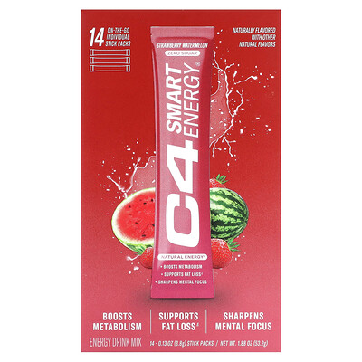 

Cellucor C4 Smart Energy Drink Mix Strawberry Watermelon 14 Sticks 0.13 oz (3.8 g) Each