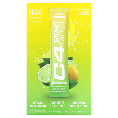 

Cellucor C4 Smart Energy Drink Mix Yuzu Lime 14 Sticks 0.14 oz (3.9 g) Each