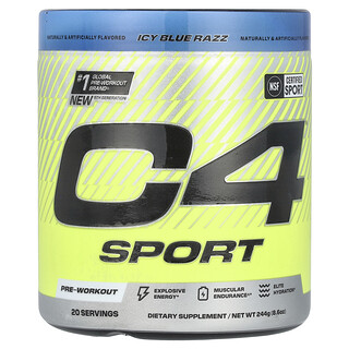 C4 / Cellucor, C4® Sport, Suplemento preentrenamiento, Razz azul helado, 244 g (8,6 oz)