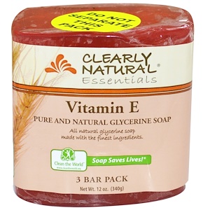 Clearly Natural, Чистое и натуральное глицериновое мыло, витамин Е 3 Bar Pack, 4 унциикаждый