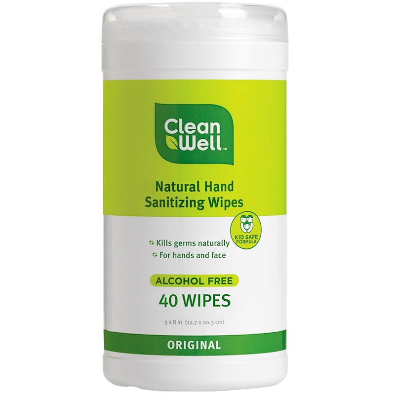 CleanWell, AllNatural Hand Sanitizing Wipes, Alcohol Free, Original