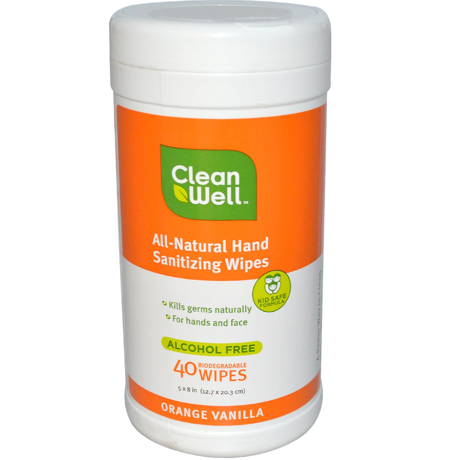 CleanWell, AllNatural Hand Sanitizing Wipes, Orange Vanilla, 40 Wipes