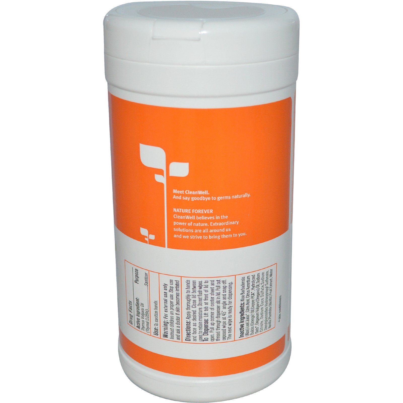 CleanWell, AllNatural Hand Sanitizing Wipes, Orange Vanilla, 40 Wipes