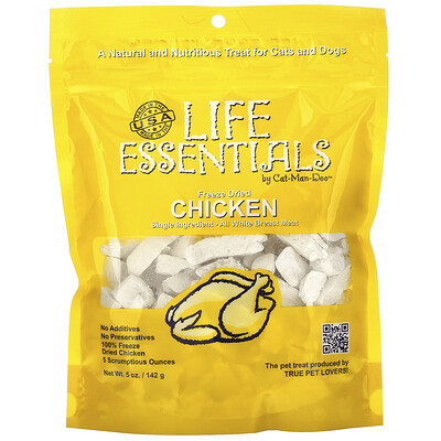 Cat-Man-Doo Life Essentials Freeze Dried Chicken For Cats & Dogs 5 oz (142 g)