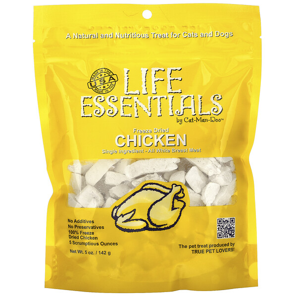 Cat-Man-Doo‏, Life Essentials, עוף מיובש בהקפאה, לחתולים וכלבים, 142 גרם (5 אונקיות)