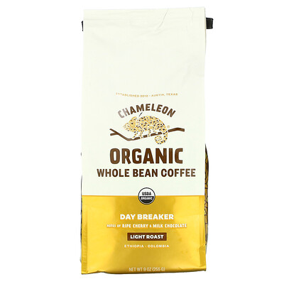 Купить Chameleon Organic Coffee Органический кофе из цельных зерен, светлая обжарка, темный брейкер, 255 г (9 унций)