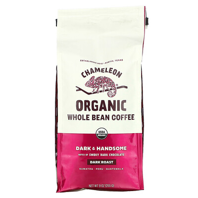 Купить Chameleon Organic Coffee Органический кофе из цельных зерен, темная обжарка, темный и красивый, 255 г (9 унций)