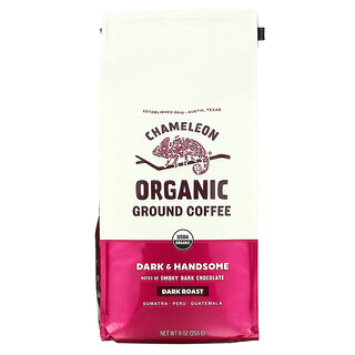 Chameleon Organic Coffee, Café moulu biologique, torréfaction foncée, noir et beau, 255 g