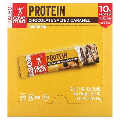 Caveman Foods, Protein Bars, Chocolate Salted Caramel, 12 Bars, 1.51 oz (43 g) Each
