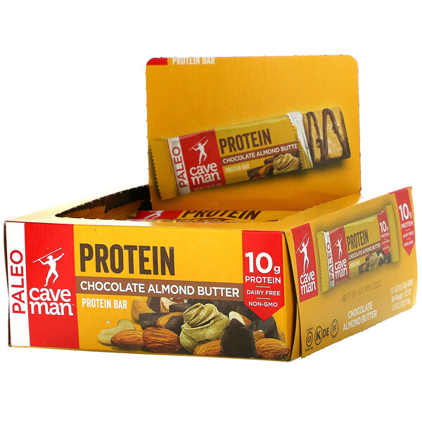 Caveman Foods‏, Protein Bar, Chocolate Almond Butter, 12 Bars, 1.52 oz (43 g) Each