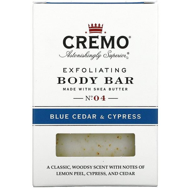 Cremo‏, Exfoliating Body Bar, No 4, Blue Cedar & Cypress, 6 oz (170 g)