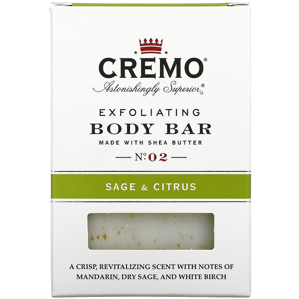 Cremo, Exfoliating Body Bar, No. 02, Sage & Citrus, 6 oz (170 g)