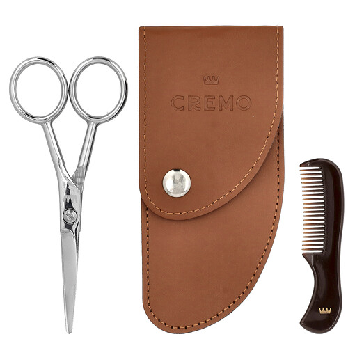 Cremo, Bartschere mit Mini-Kamm & Etui, 3-teiliges Set